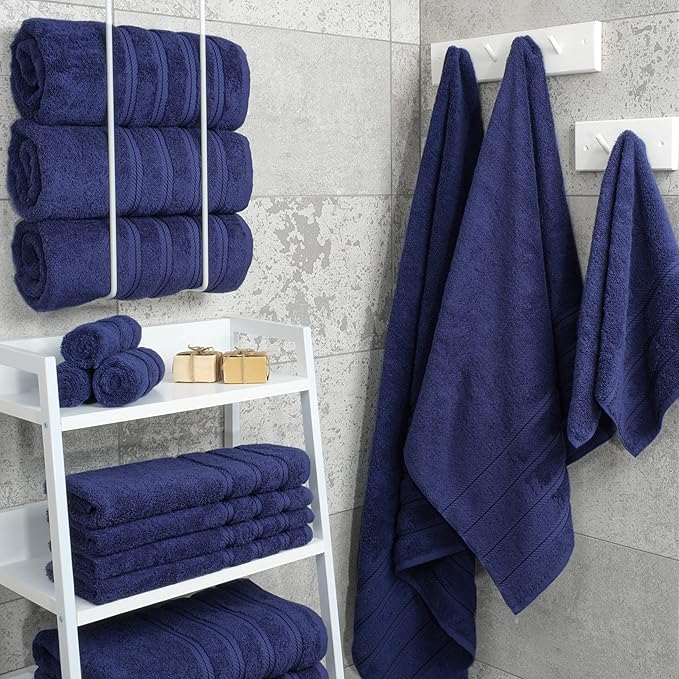 American Soft Linen Luxury 4 Piece Bath Towel Set, 600 GSM 100% Cotton Turkish Bath Towels for Bathroom, 27x54 in Extra Large Bathroom Shower Towels, Navy Blue