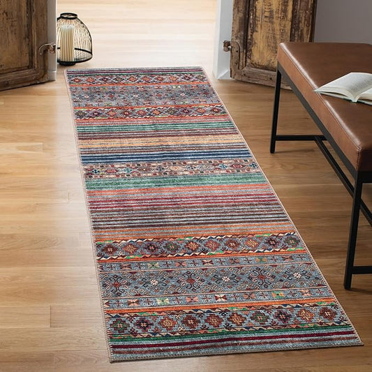 Keen Home Design 2x10 Rug - Machine Washable Runner Rug with Non-Slip Backing, Ideal for Hallway, Entryway, Kitchen, Laundry Room - Vintage, Easy Clean, Durable, Low Pile - (2'6" x 10')