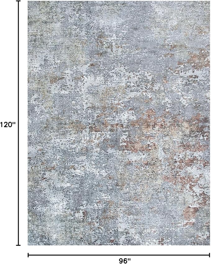 8x10 Area Rugs for Living Room: Large Machine Washable Area Rug with Non Slip Backing Non Shedding Abstract Stain Resistant Carpet for Bedroom Dining Room Nursery Home Office - Gray