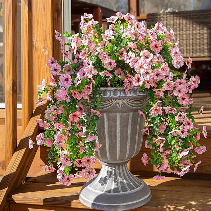 Artificial Flowers for Outdoors Decoration, 2Pcs Pink Fake Hanging Spring Summer Decor, Lifelike Plants, UV & Fading Resistant Flower for Porch Patio Balcony Planter Yard Home Garden