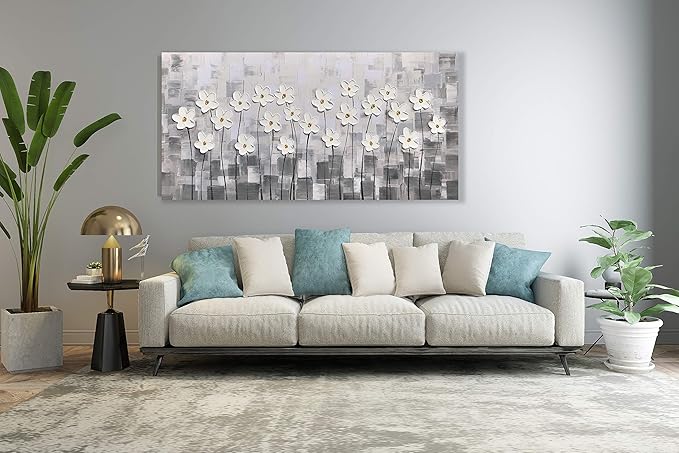 Yihui Arts Abstract Floral Oil Paintings on Canvas Extra Large Hand Painted Modern Stretched Contemporary Wall Art Flowers Artwork for Living Room Home Decorations