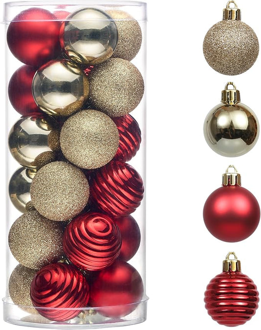Valery Madelyn 1.57 Inches Small Christmas Tree Decorations Ornament Set for 4th of July Fall Halloween, 24ct Red and Gold Shatterproof Hanging Ball Ornaments Holiday Party Decor