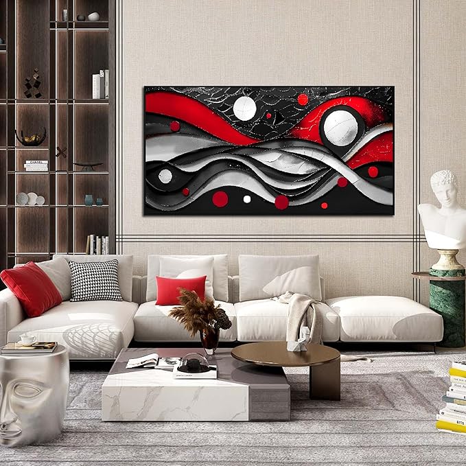 Ouzzlie Black White Wall Decor Bedroom Large Abstract Wall Art Modern Wall Art Decor Red Paintings for Living Room 29" x 59"