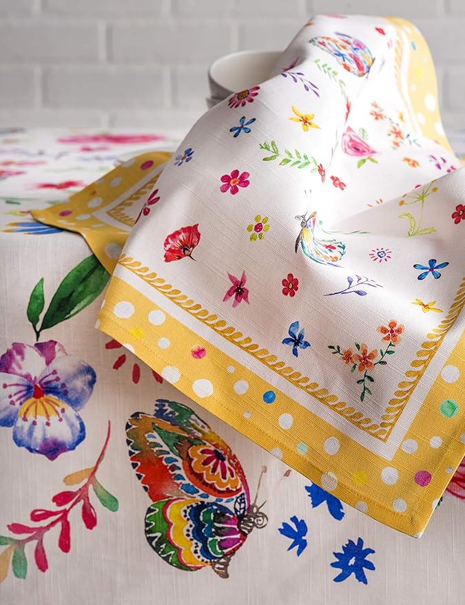 Maison d' Hermine Cloth Napkins Set of 4 100% Cotton Everyday Reusable Square Napkins Cloth Washable, Dinner, Party, Wedding, Restaurant, Spring/Summer (Happy Florals - Sweety, 20" x 20")