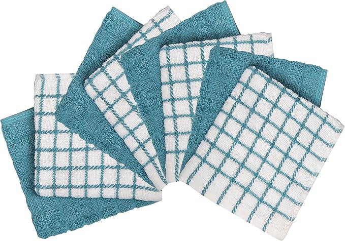 Bumble Dish Cloths (8 Pack) - 100% Cotton Dish Rags & Kitchen Washcloths for Washing Dishes | 12" x 12" | 405 GSM | Aqua