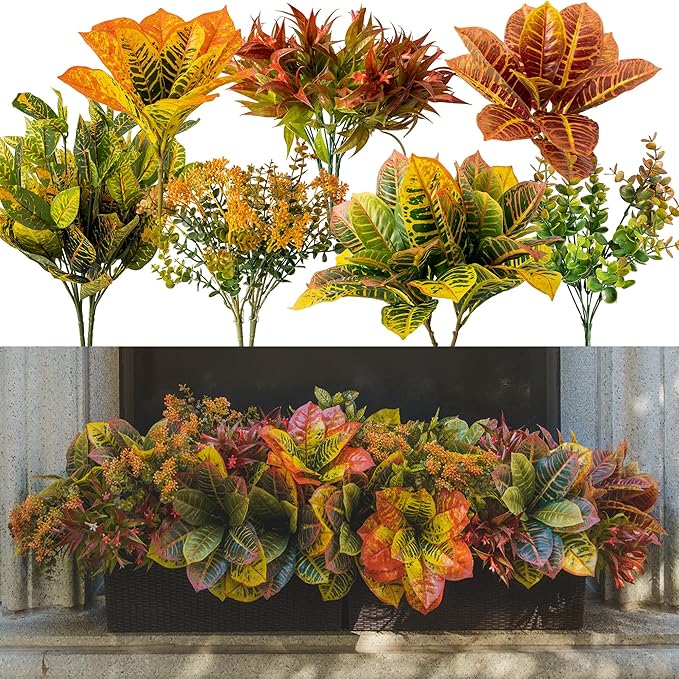 PARTY JOY 12 Bunches Artificial Fall Flowers, Fake Plants Outdoor, Fake Bushes UV Resistant Artificial Flowers Greenery Shrubs Faux Greenery for Outdoor Garden Patio Front Porch Yard Decor
