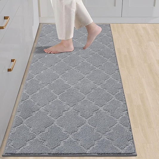 COSY HOMEER-Kitchen-Rugs-Non-Slip-Washable 24"x60" Absorbent Kitchen Runner Rug Polyester Kitchen Mats for Floor Soft Standing Floor Mats for Sink Mat,Hallway,Laundry,Grey