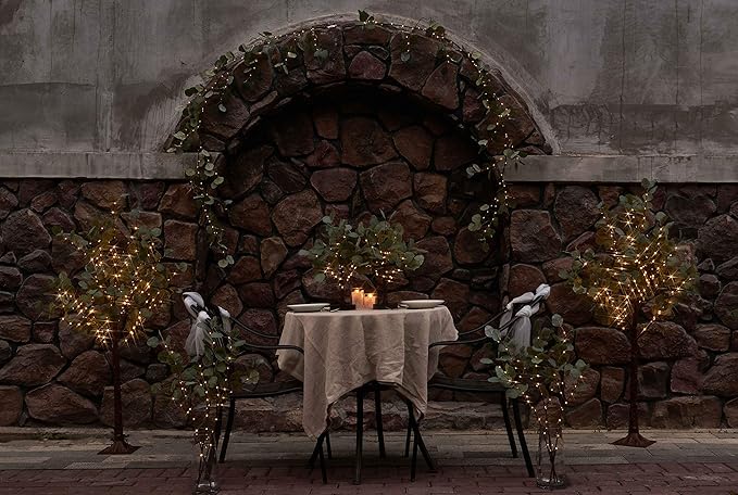 LITBLOOM Lighted Eucalyptus Branches 24IN 36 LED with Timer Battery Operated Lit Artificial Greenery for Wedding Party Home Spring Decoration Indoor Outdoor