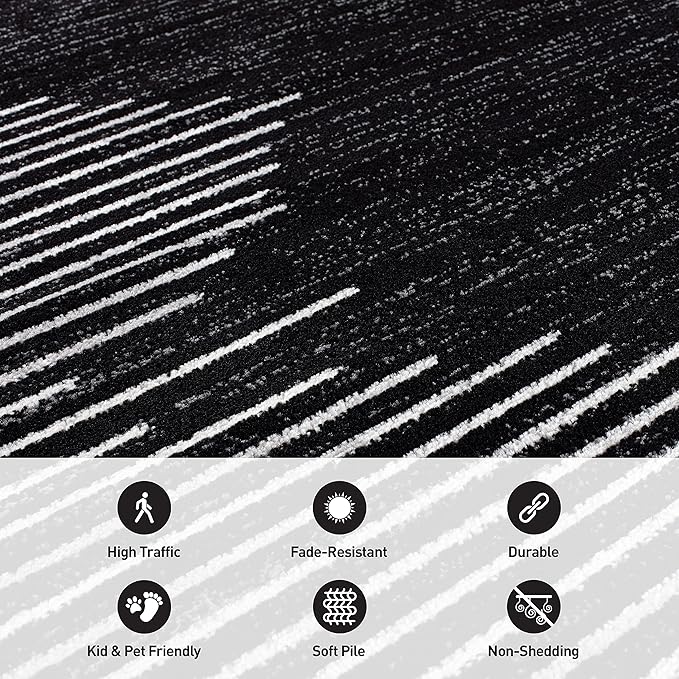 Rugshop Bohemian Stripe Stain Resistant High Traffic Living Room Kitchen Bedroom Dining Home Office Runner Rug 2' x 7' Black