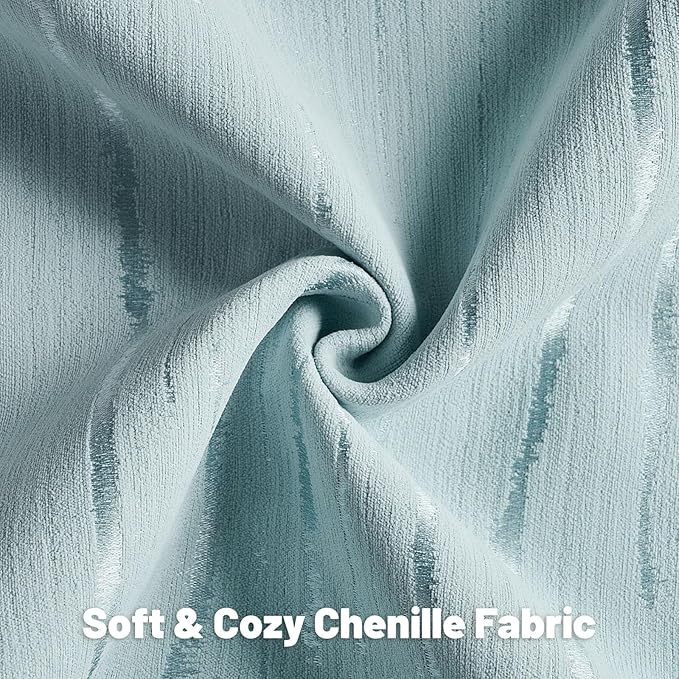 FUTEI Light Blue Chenille Decorative Throw Pillow Covers 16x16 Inch Set of 2,Soft Embossed Striped Textured Cushion Case,Modern Home Decor for Couch Bed Living Room