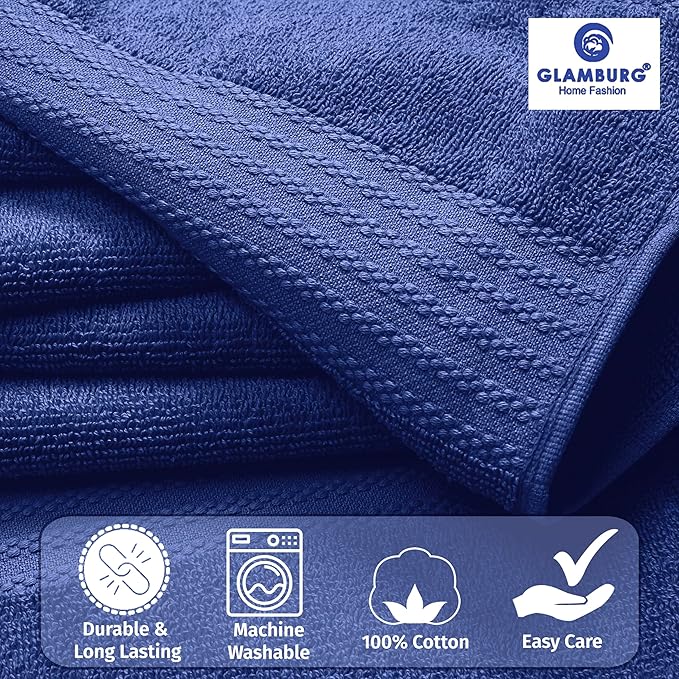 GLAMBURG Premium Cotton Oversized 2 Pack Bath Sheet 35x70-100% Pure Cotton - Ideal for Everyday use - Ultra Soft & Highly Absorbent - Machine Washable - Navy