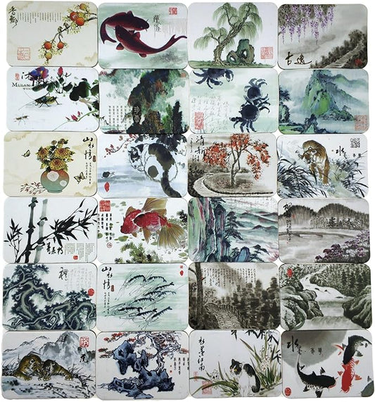 24-pcs Magnetic Fridge Magnets Refrigerator Sticker Scenery Home Decoration Animal Classic cars Accessories Magnetic Paste Arts/Crafts (Chinese ink painting)