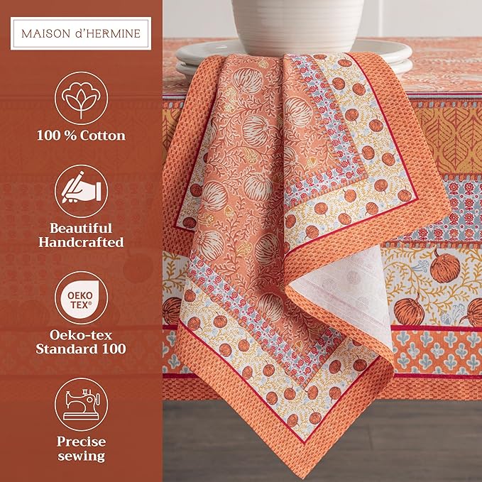 Maison d' Hermine Cloth Napkins Set of 4 100% Cotton Everyday Reusable Square Napkins Cloth Washable, Dinner, Party, Wedding, Restaurant (Harvest Festival, 20" x 20")