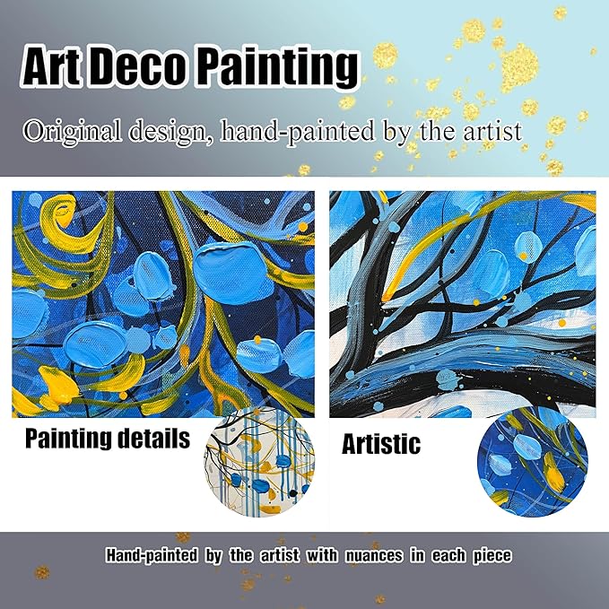 Tree Painting Wall Art for Living Room - Blue Abstract Hand Painted Wall Art for Bedroom - Modern Framed Wall DecoeOffice Size 29" x 59"