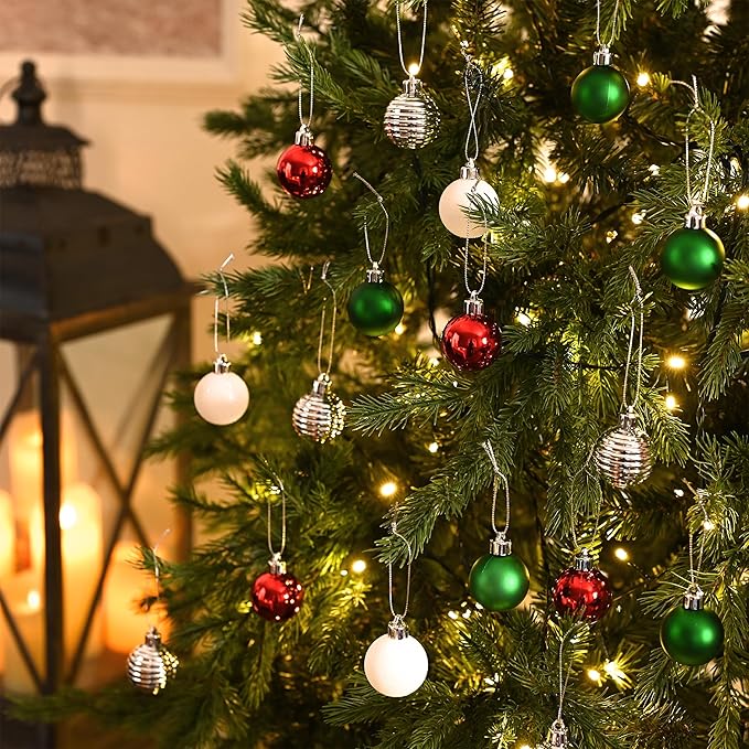 Valery Madelyn 1.57 Inches Small Christmas Tree Decorations Ornament Set for 4th of July Fall Halloween, 24ct Red Green and White Shatterproof Hanging Ball Ornaments Holiday Party Decor