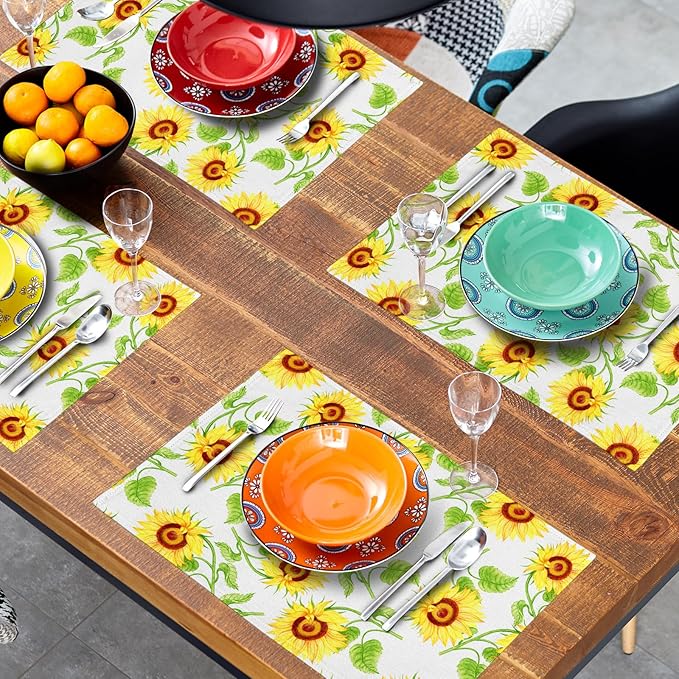 Sunflower Placemats 12×18 Inches Set of 4 Spring Summer Floral Seasonal Indoor Kitchen Dining Table Place Mats for Home Party Decoration