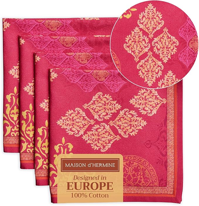 Maison d' Hermine Cloth Napkins Set of 4 100% Cotton Everyday Reusable Square Napkins Cloth Washable, Dinner, Party, Wedding, Restaurant (Versailles, 20" x 20")
