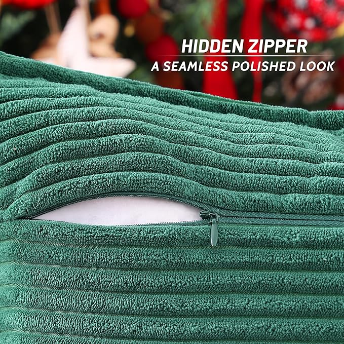 Mecatny Corduroy Throw Pillow Covers 26x26 Set of 2, Neutral Decorative Soft Boho Couch Pillow Covers with Broadside for Sofa Living Room, Green