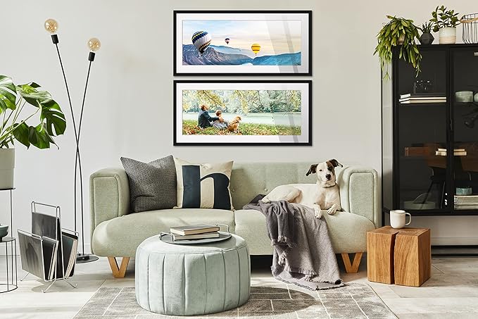 13x39 Frame Black Wood with White Mat | 16x42 Frame Matted to 13x39 | Display Your Picture Under UV Acrylic Shatter Guard Front, with Foam Board Backing and Wall Hanging Hardware - Gallery Wood Frame