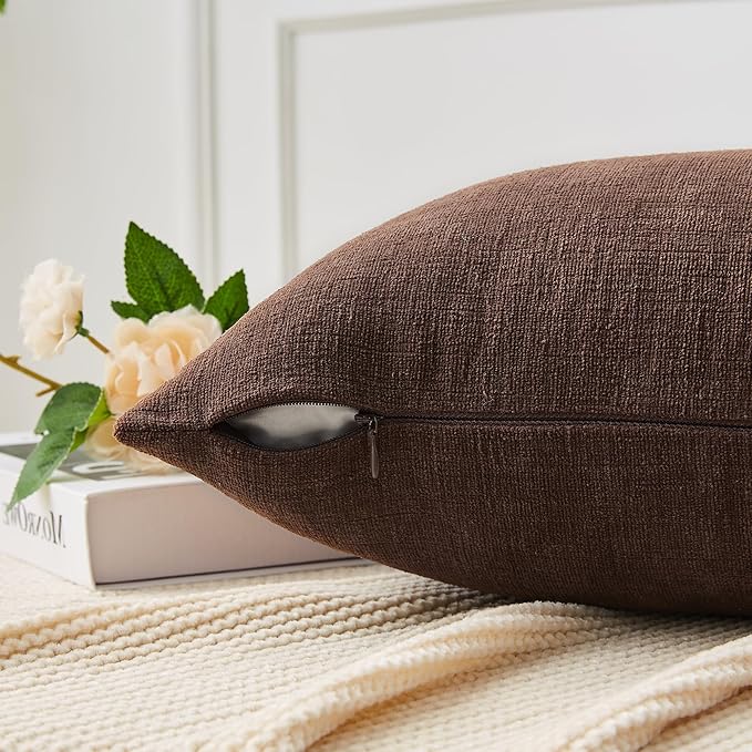 GAWAMAY Decorative Chenille Throw Pillow Covers 26x26 Inch Pack of 2, Soft Square Couch Pillow Cover for Sofa Cushion Living Room Bedroom Solid Dyed Oversized Pillowcases Coffee 66x66cm (ONLY Covers)