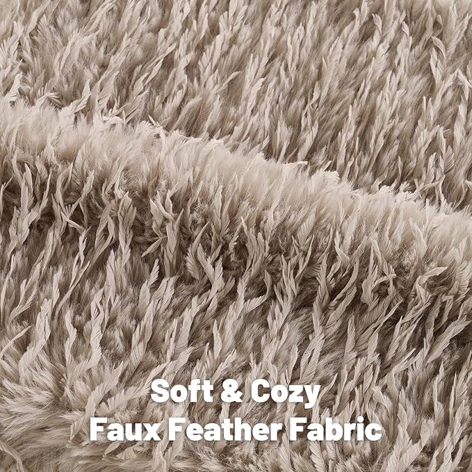 FUTEI Khaki Decorative Throw Pillow Covers 22x22 Inch Set of 2,Soft Fluffy Faux Feather Texture Cushion Cases,Modern Home Luxury Decor for Couch Bed Living Room