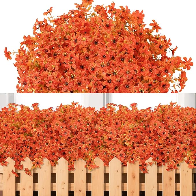 SHareconn 20 Bundles Artificial Fall Mums Flowers for Outdoors Decoration, Fake Silk Daisy Realistic Faux Plants UV Resistant for Planter Home Porch Patio Autumn Indoor Outside Decor,Autumn Orange