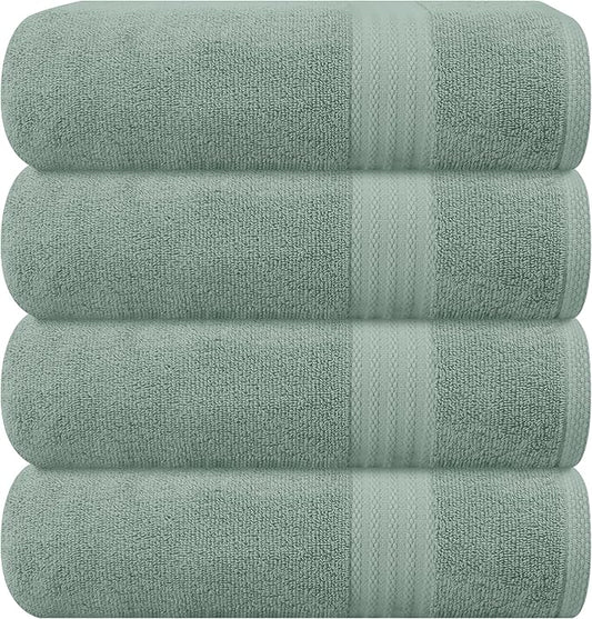 GLAMBURG Premium Cotton 4 Pack Bath Towel Set - 100% Pure Cotton - 4 Bath Towels 27x54 - Ideal for Everyday use - Ultra Soft & Highly Absorbent - Jade