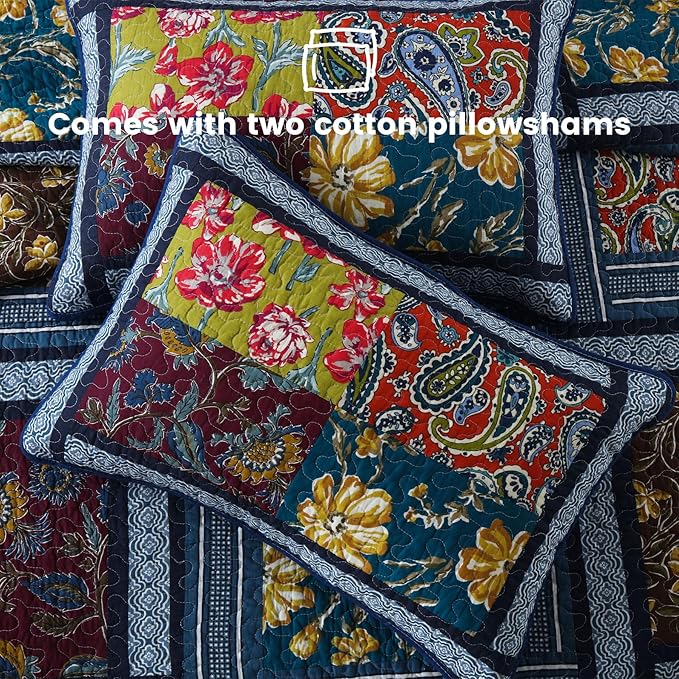 Secgo King Comforter Set for Bed - 100% Cotton Quilts Queen Size, Black Bedspreads (96 * 104 Inch) with 2 Pillow Shams