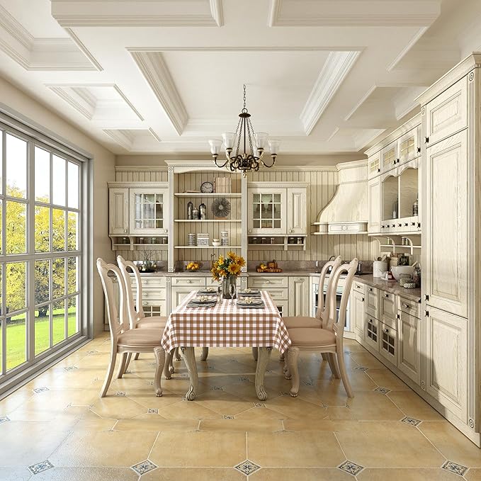 misaya Rectangle Waterproof Vinyl Table Cloth, Buffalo Flannel Backed Tablecloth, Wipeable Plastic Table Cover for Fall, Thanksgiving (60" x 120", Brown and White)