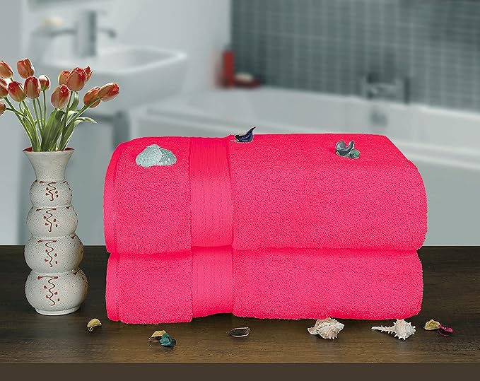 GLAMBURG 700 GSM Premium Cotton 2-Pack Oversized Extra Large Bath Sheet Set - 100% Combed Cotton - 2 Bath Sheets 35x70 - Luxury Hotel & Spa Quality - Durable Ultra Soft Highly Absorbent - Hot Pink