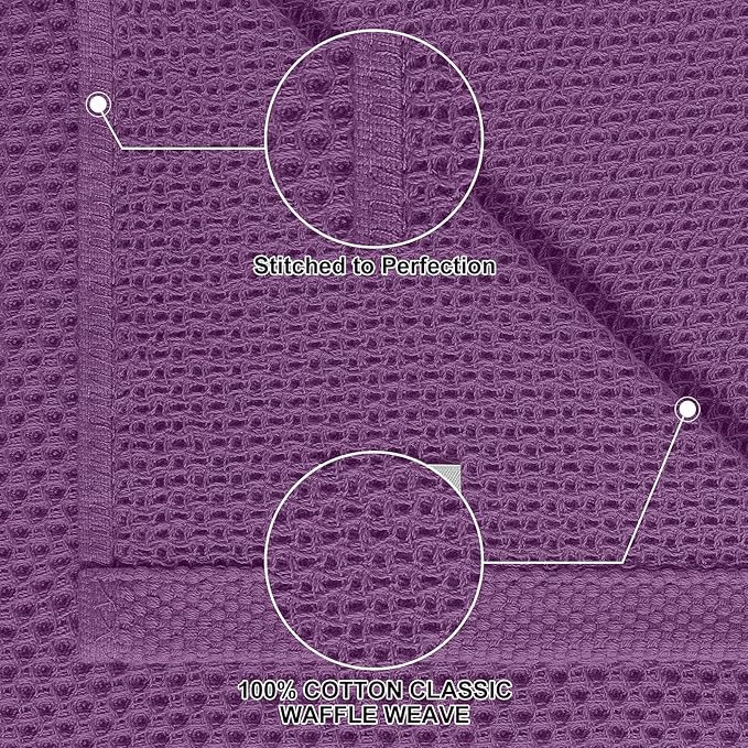 Homaxy 100% Cotton Kitchen Towels and Dishcloths Set, 12 x 12 Inches and 13 x 28 Inches, Set of 12 Bulk Kitchen Towels Set, Ultra Soft Absorbent Dish Cloths for Washing Dishes, Purple