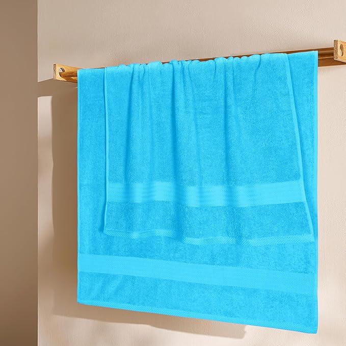 GLAMBURG Premium Cotton 4 Pack Bath Towel Set - 100% Pure Cotton - 4 Bath Towels 27x54 - Ideal for Everyday use - Ultra Soft & Highly Absorbent - Turquoise Blue