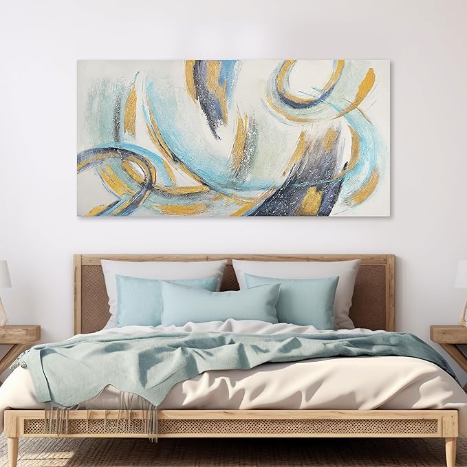 Glvzygy Abstract Wall Art Blue and Gold Wall Art Abstract Canvas Wall Decor Frame Artwork Modern Home Wall Decor for Living Room Bedroom Office 24"x48"