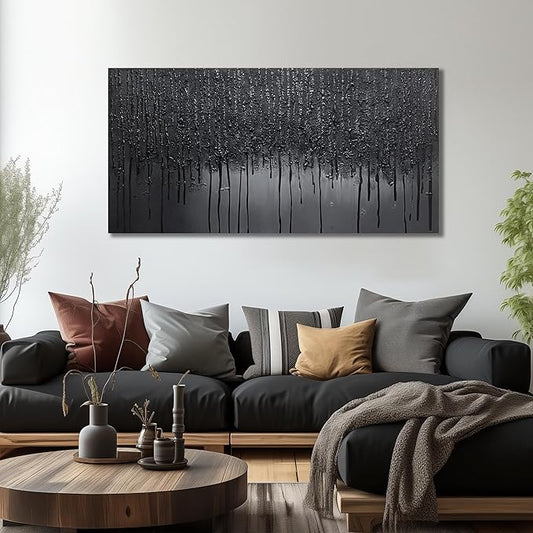 Black Hand Painted Wall Art for Office Abstract Wall Decor for Living Room Big Wall Art for Bedroom Men Size 29 x 58 Inch