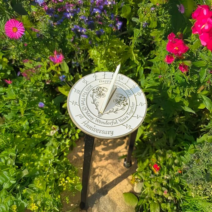 Anniversary Sundial Gift for A 1st Wedding Anniversary in 2025 - Recycled Metal Home Decor Or Garden Present Idea - Handmade in UK for Him, Her Parents Or Couples 1 Year Celebration