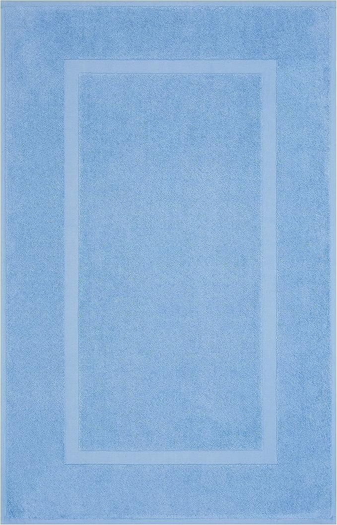 Cotton Paradise 100% Cotton Bath Mats for Bathroom Floor Set of 2 Pack, 20x34 Soft Absorbent Washable Quick Dry Tub Bathmat, Sky Blue Towel Bath Mat