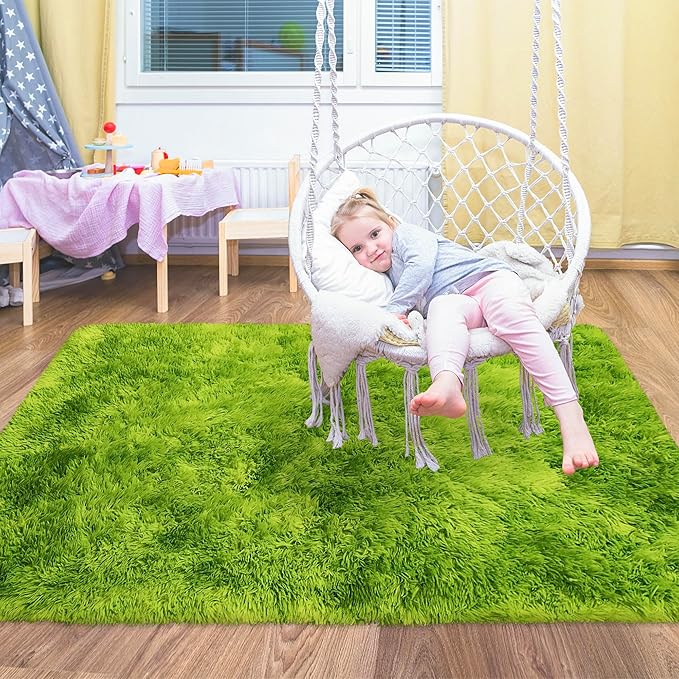 Small Tie-Dyed Area Rug for Bedroom 3x5 Mini Green Fluffy Rug Mat Bedside Throw Rug for Kids Room Boys Teens Nursery Baby Dorm Living Room Home Decor Aesthetic Carpets