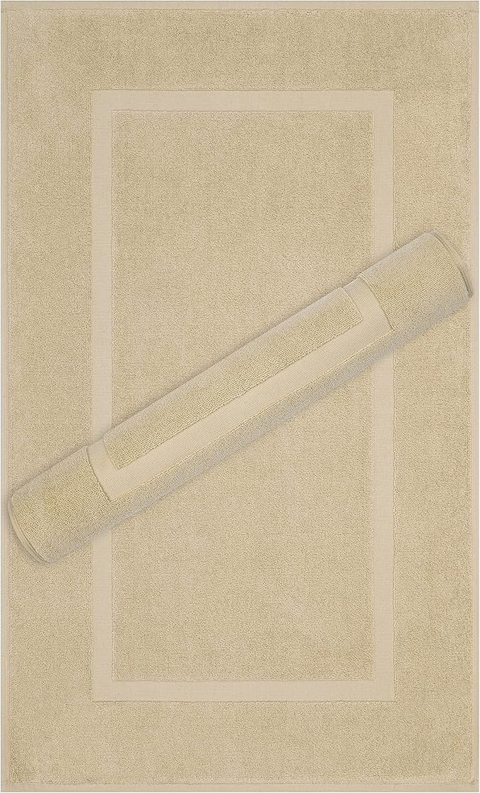 Cotton Paradise 100% Cotton Bath Mats for Bathroom Floor Set of 2 Pack, 20x34 Soft Absorbent Washable Quick Dry Tub Bathmat, Beige Towel Bath Mat