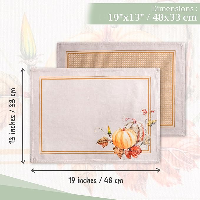 Maison d' Hermine Placemats Set of 4 100% Cotton Washable Cloth Place Mats, Reusable Table Mats for Kitchen Dining Decoration, Party, Wedding, Restaurant (Potiron, 13" x 19")