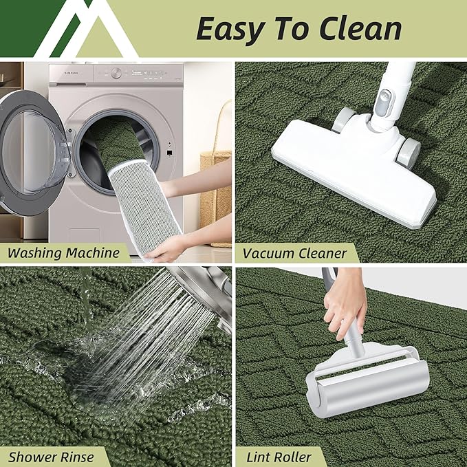 COSY HOMEER-Kitchen-Rugs-and-Mats 20"x48" Non Slip Kitchen Mats for Floor Absorbent Washable Kitchen Runner Standing Floor Mat for Sink Mat,Entry,Laundry,Polypropylene,Green