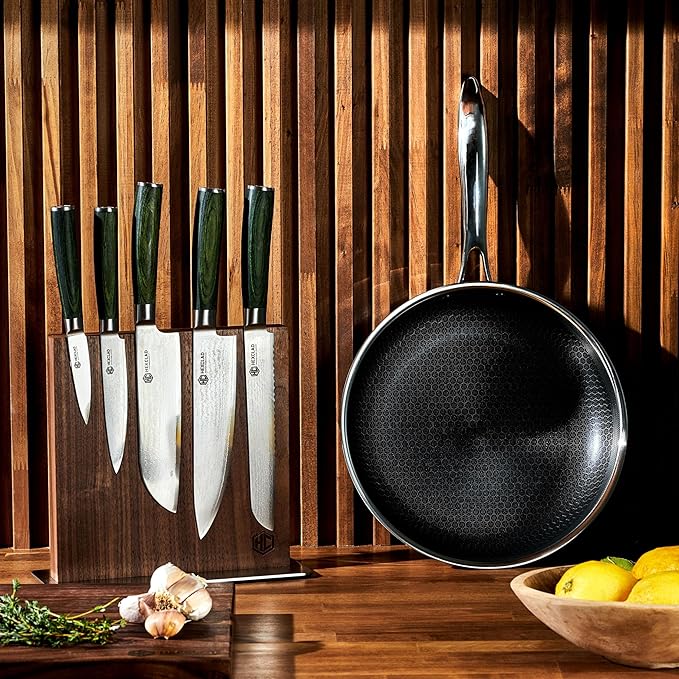 HexClad Magnetic Walnut Knife Block Holder with Strong Enhanced Magnets for Multipurpose Storage in the Home and Kitchen
