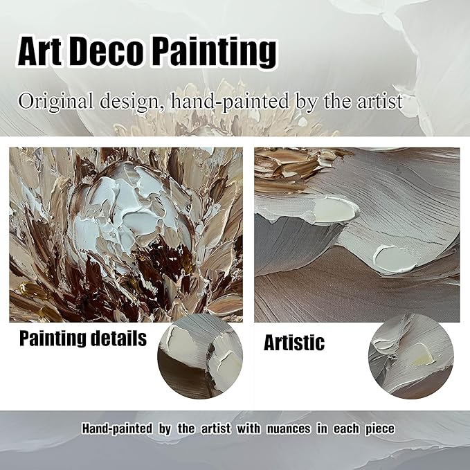 White Flower Wall Art for Bedroom Teenage Girl - Modern Hand Painted Home Wall Decor for Living Room - Large Black Framed Wall Art Size 29" x 59"