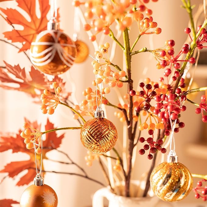 Valery Madelyn 28Pcs Fall Heart Shaped Ornaments Gift Pack, Thanksgiving Autumn Craft Painted Tree Heart Decorations, Orange Christmas Baubles Hanging Harvest Halloween Holiday Decor