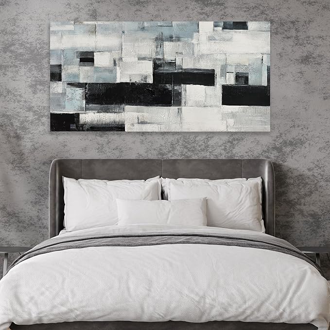 Glvzygy Abstract Wall Art Room Decor Black White and Gray Plaid Minimalism Picture Abstract Art Wall Decor Modern Abstract Wall Art Canvas for Living Room Bedroom Office 20"x40"