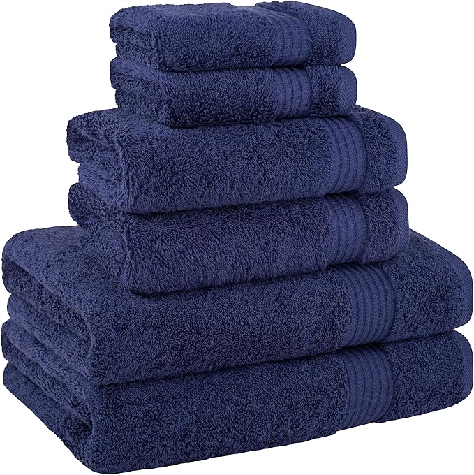 Cotton Paradise 6 Piece Towel Set 100% Cotton Soft Absorbent Turkish Towels for Bathroom 2 Bath Towels 2 Hand Towels 2 Washcloths, Navy Blue Towel Set