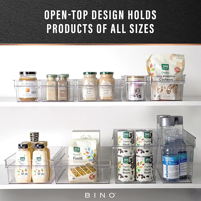 BINO | Plastic Storage Bins, Large - Shallow | THE HANDLER COLLECTION | Multipurpose Organizer Bins | Kitchen Pantry Organizers and Storage | Clear Containers for Organizing Home | Freezer Organizer