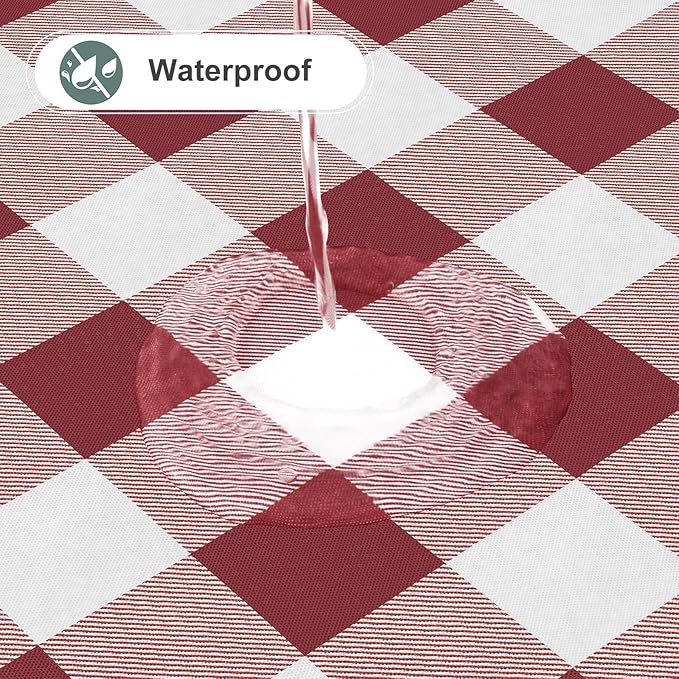 misaya Square Waterproof Vinyl Table Cloth, Buffalo Flannel Backed Tablecloth, Wipeable Plastic Table Cover for Dinner, Kitchen, Outdoor (54" x 54", Burgundy and White)