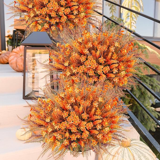 Agusbagli 40 Bunches Artificial Fall Outdoor Flowers Fake Autumn Boxwood Plants UV Resistant Plastic No Fade Faux Fall Flowers Arrangements for Thanksgiving Autumn Weddings Porch Indoor Home Decor