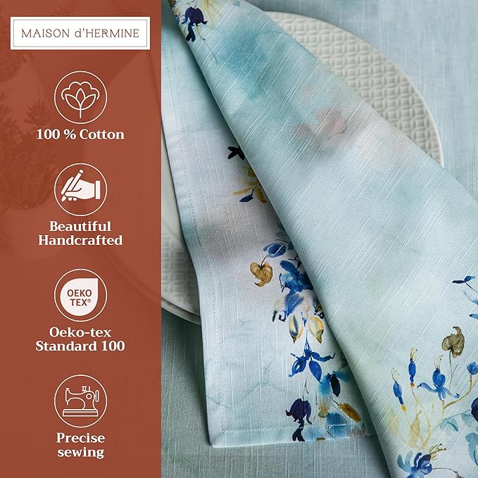 Maison d' Hermine Cloth Napkins Set of 4 100% Cotton Everyday Reusable Square Napkins Cloth Washable, Dinner, Party, Wedding, Restaurant, Spring/Summer (Lazy Summer Days, 20" x 20")