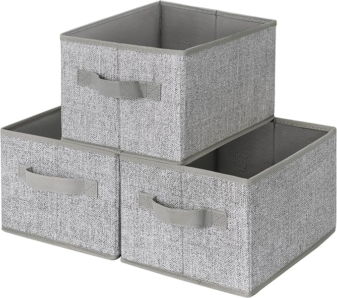 GRANNY SAYS Closet Storage Bins, Storage Baskets for Shelves, Fabric Storage Bins with Handles, Storage Boxes Decorative Containers for Living Room Bookshelf, Gray, Medium, 3-Pack